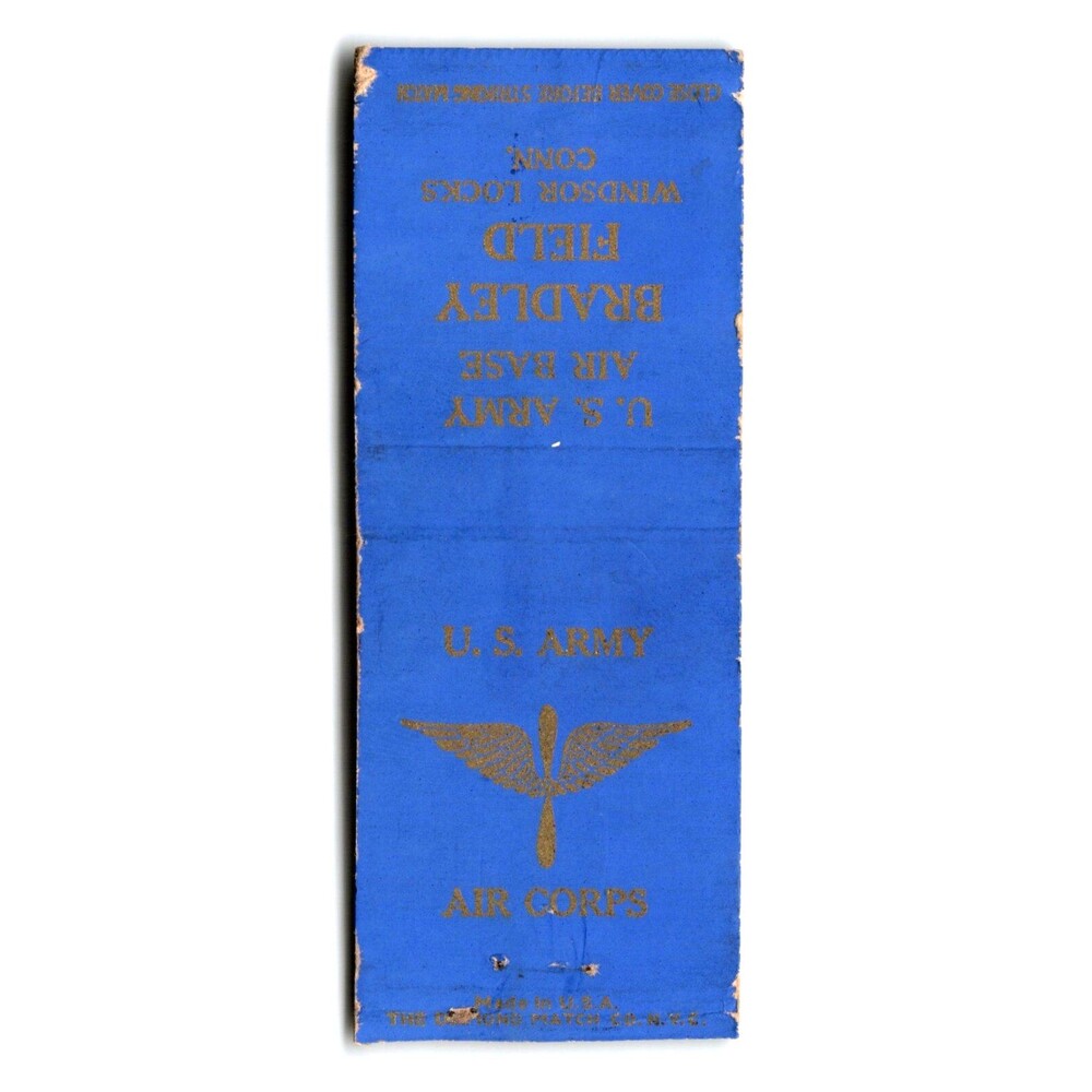 US Army Air Corps Officers Bradley Field Military Airplane Matchbook Cover 1940s
